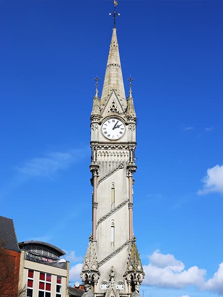 The clock tower in Leicester, England