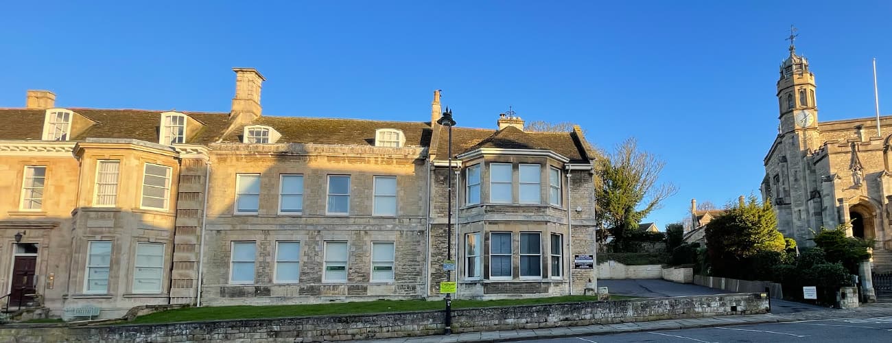 Photo on a clear sunny day outside The Grey House office in Stamford, Lincolnshire.