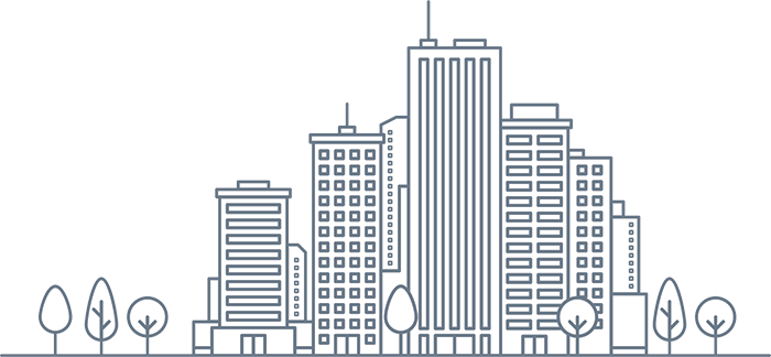 A city scape illustration. Showing business buildings of various sizes.