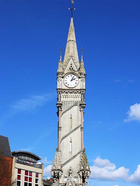 The clock tower in Leicester, England